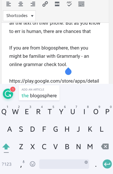 grammarly keyboard Android app in action