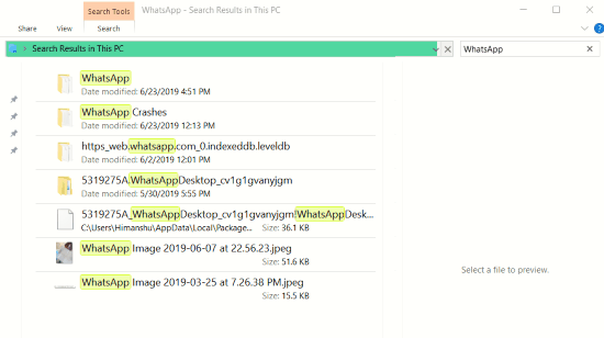 whatsapp stored files and images in pc
