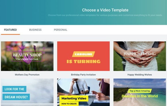 free online video maker - step 2- choose video template