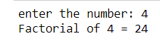 output - python program -factorial of number