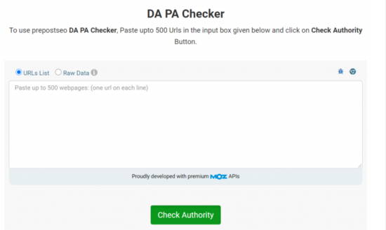 prepost SEO - domain authority checker