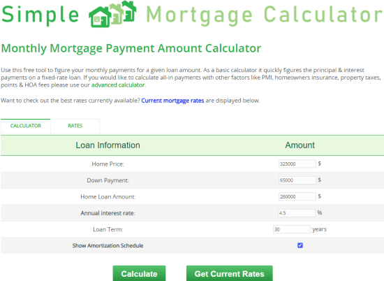 simple mortgage calculator