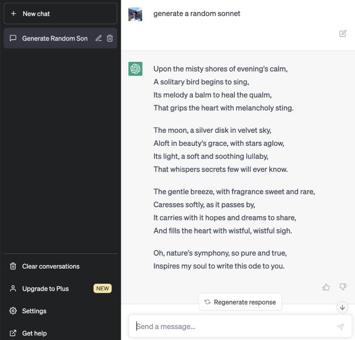 using chatgpt to generate sonnets
