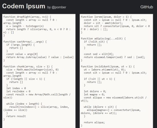 codem ipsum - fake code generator website