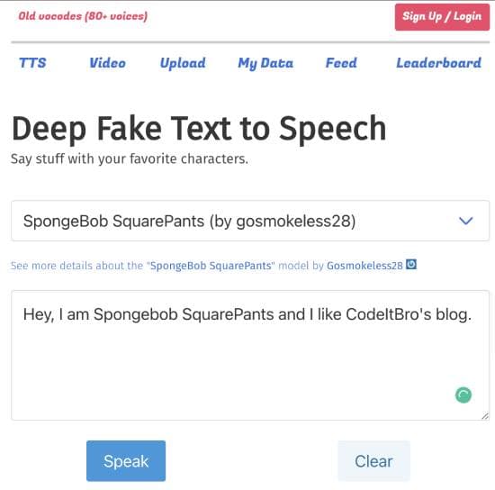 spongebob voice to text speech generator - vocodes