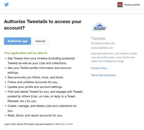 authorize tweetails to check most tweeted words