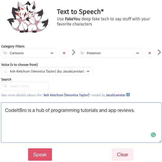 fakeyou - cartoon text to speech