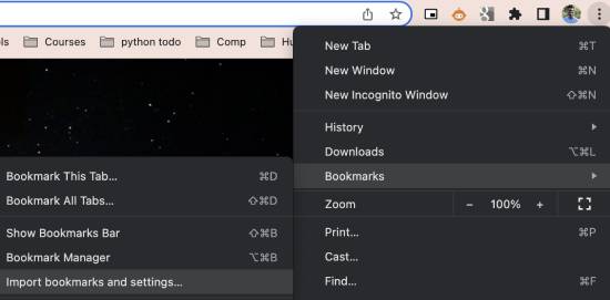 import chrome bookmarks and settings