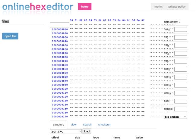 onlinehexeditor - hex editor website