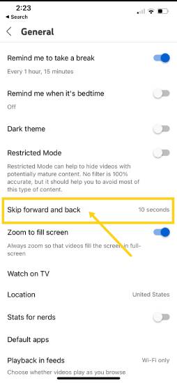 change youtube double tap skip time