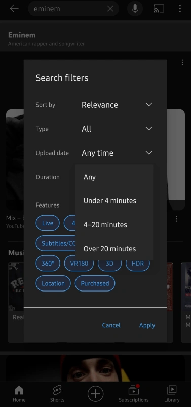 choose duration to find youtube videos by length