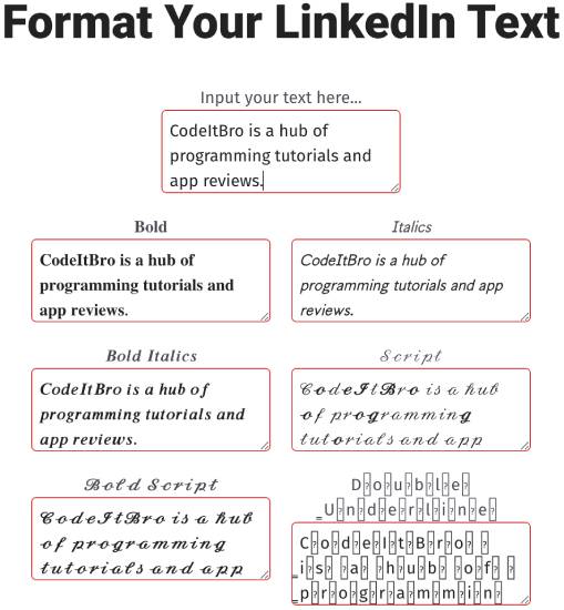 linkedin text formatter