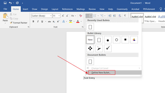 Adding Bullet points in MS word