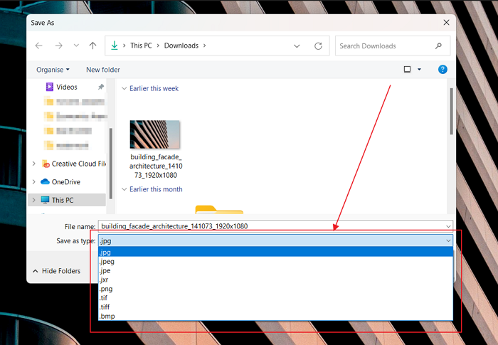 Change image format with Windows Photos Viewer