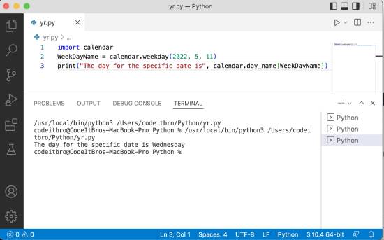 get the day name of specific date in python
