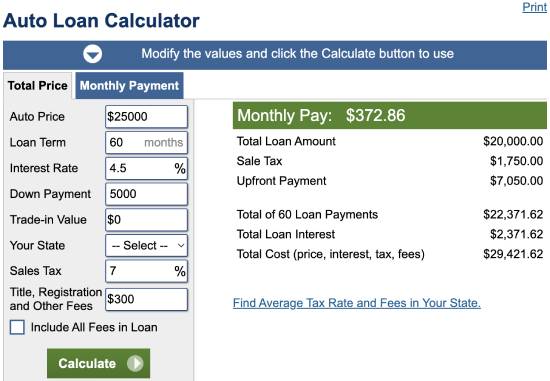 calculator - car payment online