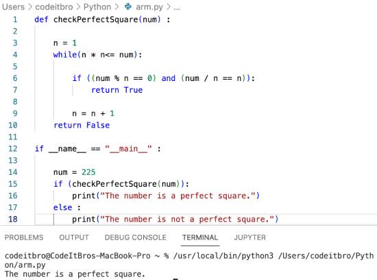 python check perfect square without finding square root