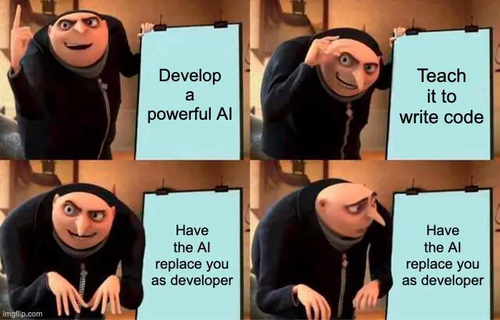 Funny AI meme about developers creating AI that replaces them