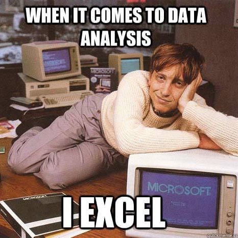 Funny data analysis meme with Microsoft joke saying I Excel