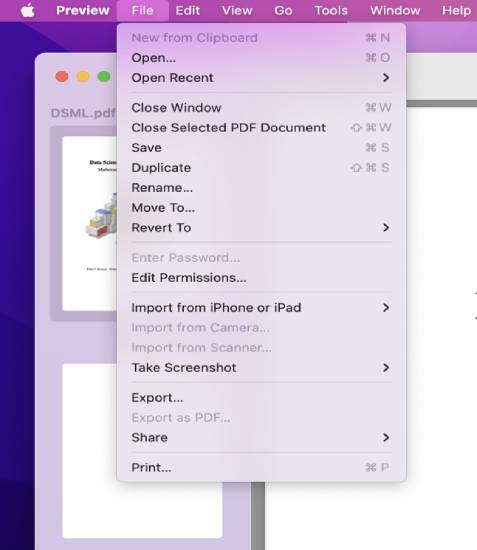 go to file menu on preview app mac