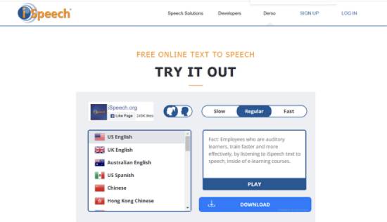 ispeech - best spanish text to speech tool