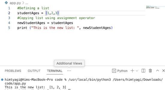 copy list python using assignment operator
