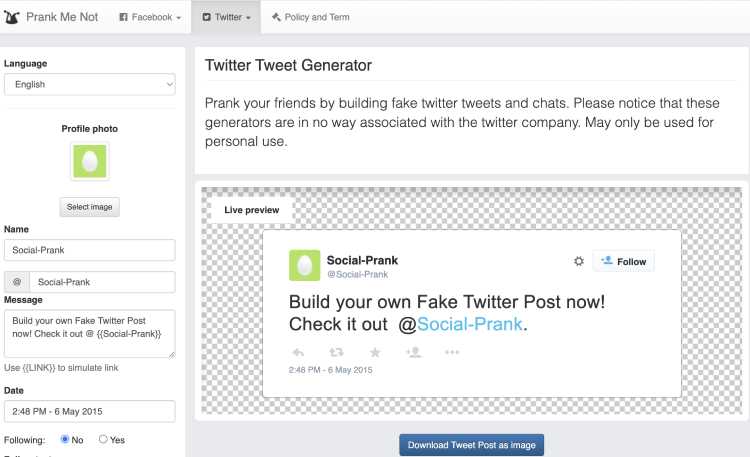 prank me knot - fake tweet generator