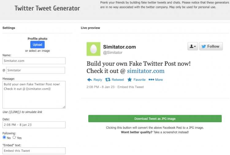 simitator - fake tweet generator
