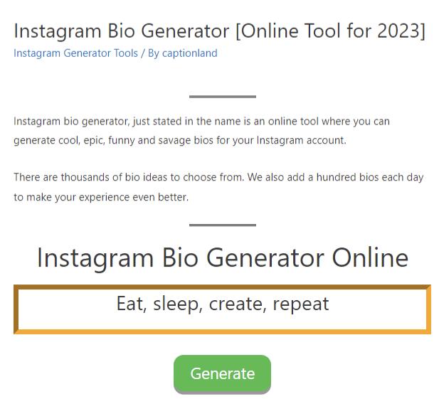 caption land - generate instagram bio