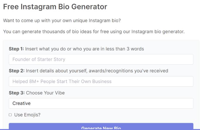 starter story - free instagram bio generator