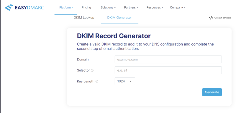 easydmarc - dkim online record generator