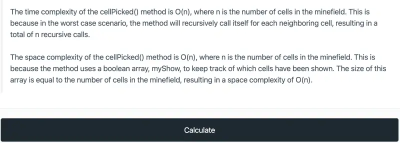 big o calc time and complexity output