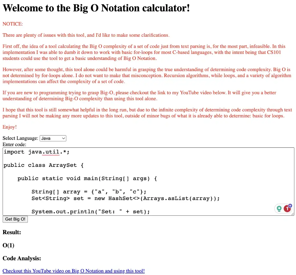 shunnarski big o notation calculator