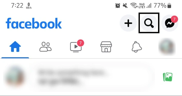 tap on search icon to find fb group
