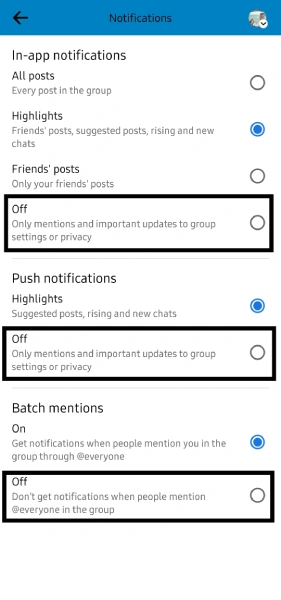 turn off group notifications