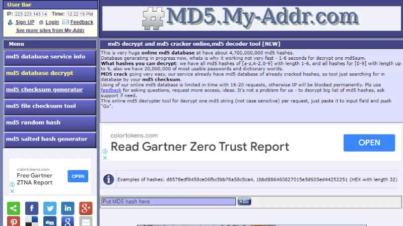 md5 my-addr - decrypt md5 online
