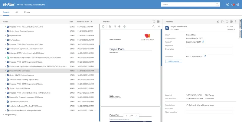 m-files enterprise content management software screenshot