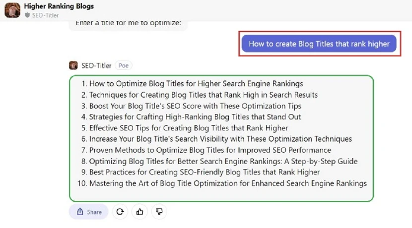 optimizing blog post titles using AI bot SEO titler