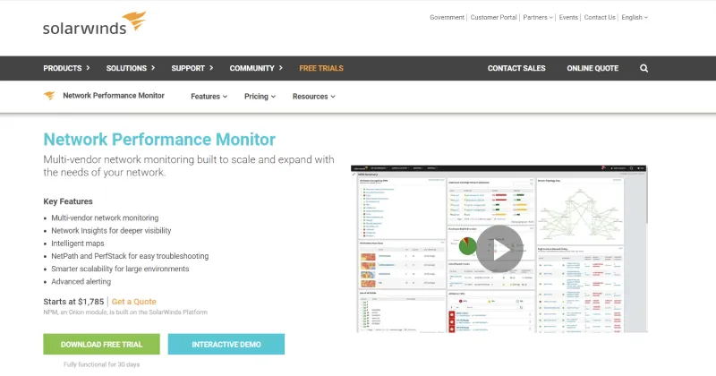 solarwinds network monitor - network monitoring tools for small business