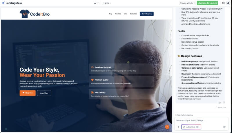 creating ecommerce website using landingsite tool