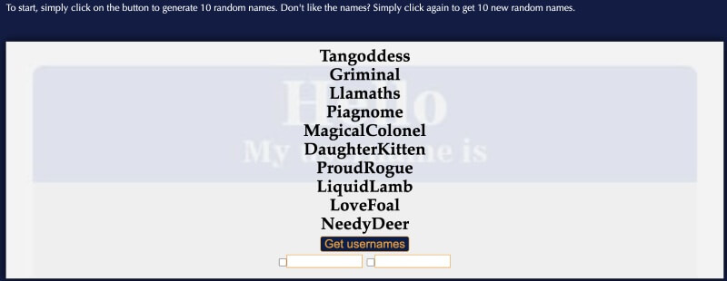fantasy name generator interface