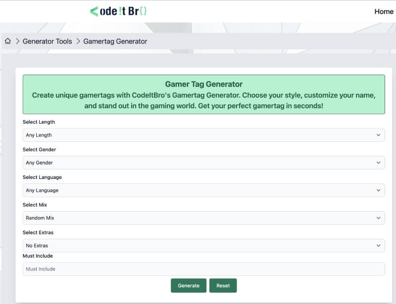 online gamertag generator by codeitbro