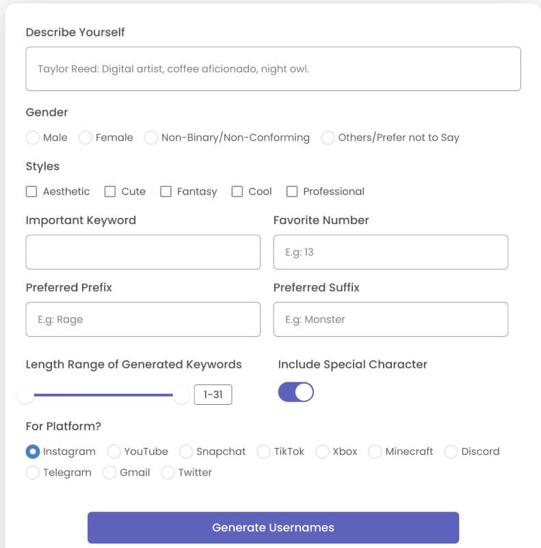 usernamegenerator.io - generate gamertags