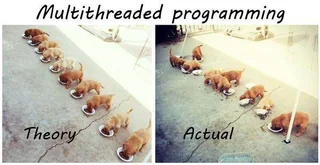 multi-threading programming in a nutshell - funny meme