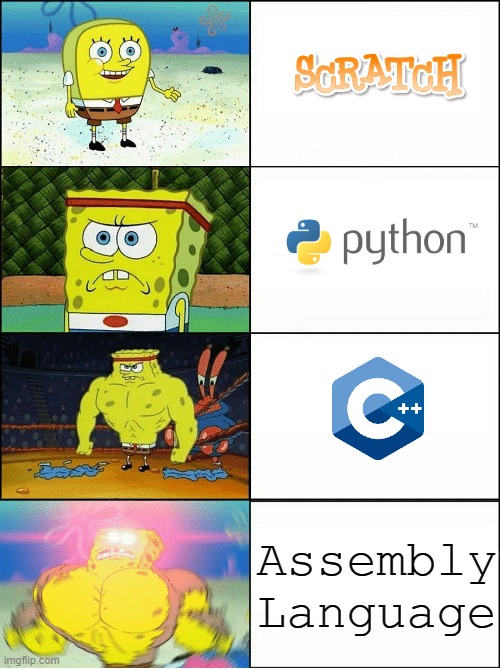 SpongeBob assembly language power level meme