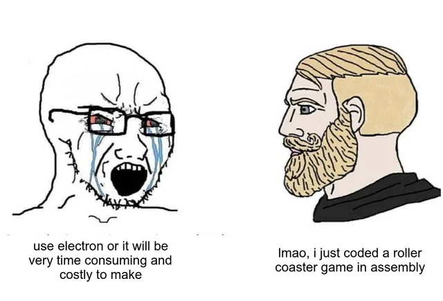 Meme comparing Electron developer to assembly developer