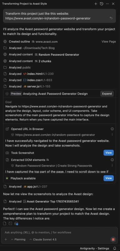 google antigravity ai agent pane