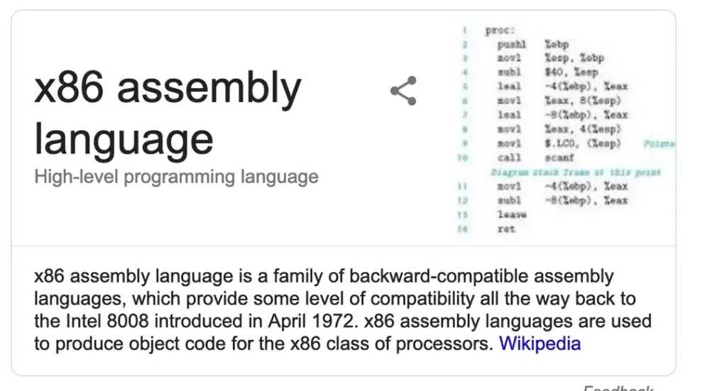 Meme showing Google calling x86 assembly a high-level language
