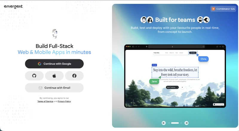 emergent.sh vibe coding tool for developers