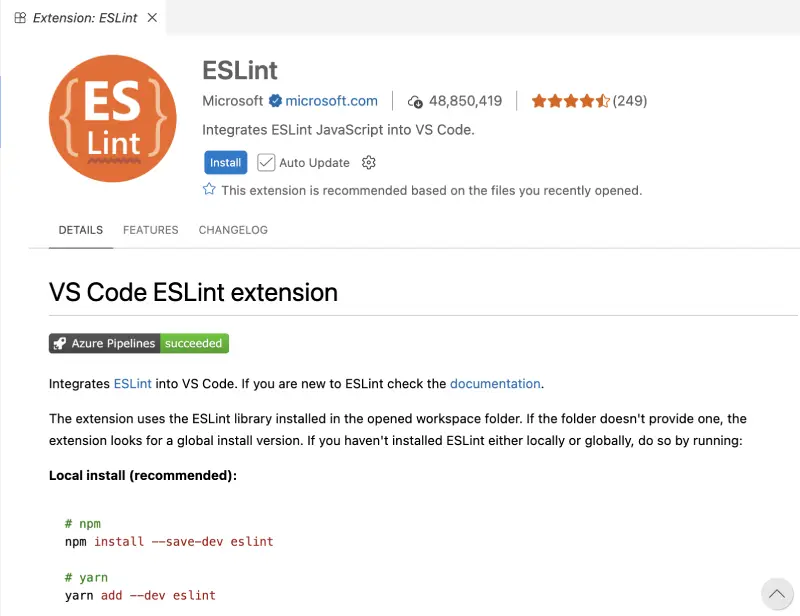 eslint vs code extension by microsoft
